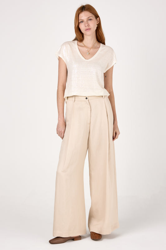 Linen Wide Leg Pant in Beige