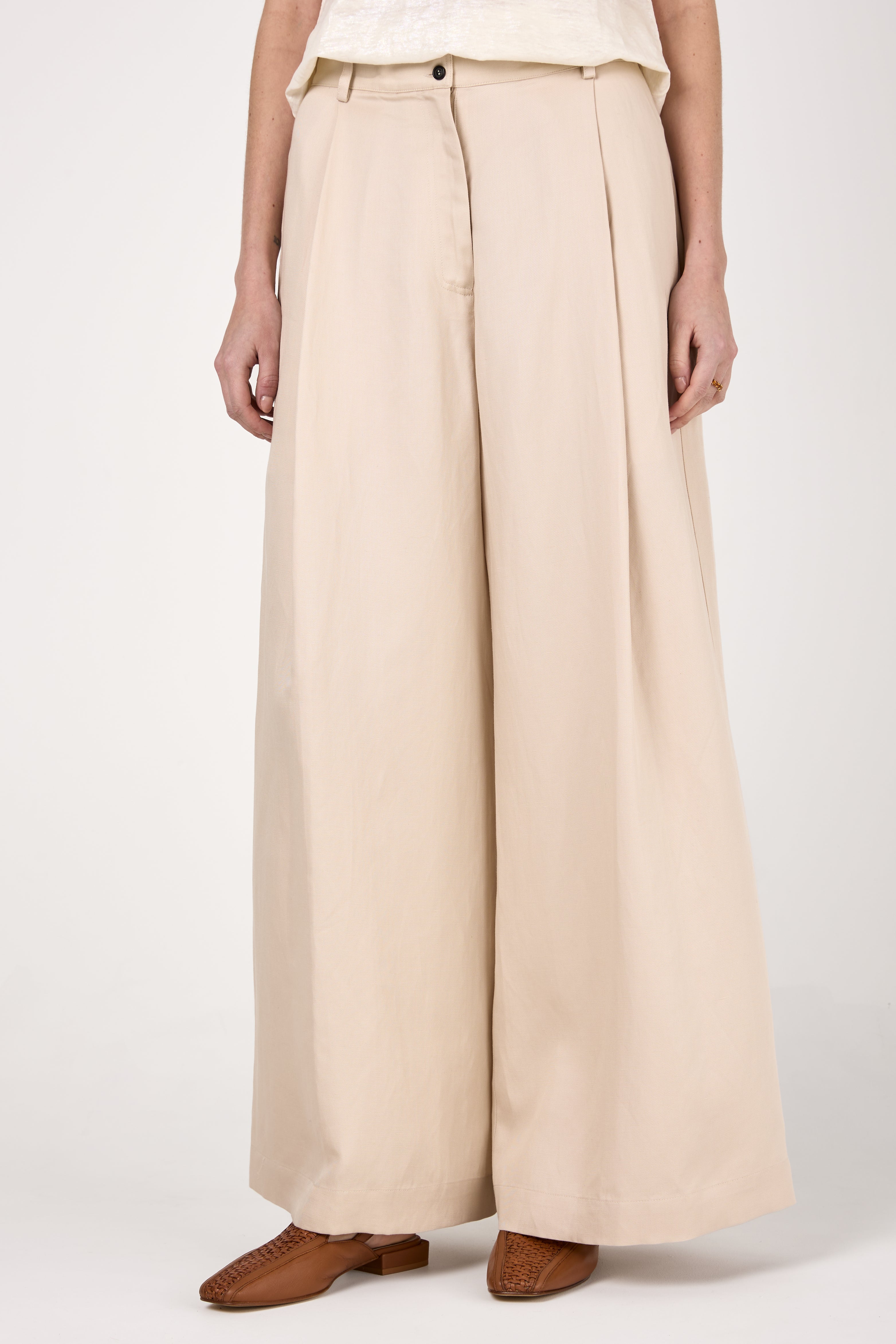 Linen Wide Leg Pant in Beige