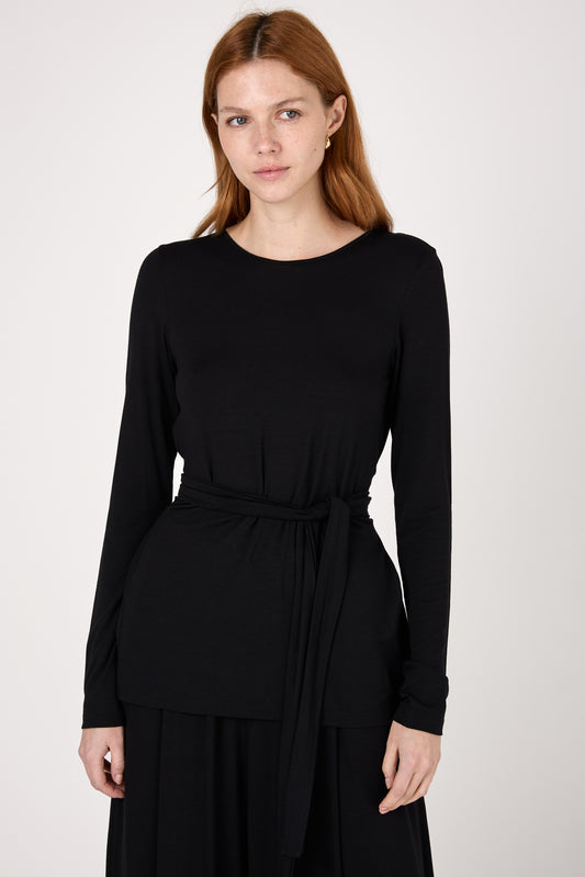 Long Sleeve Viscose Top in Nero