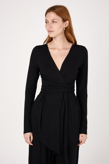 Long Sleeve Viscose Shirt in Nero