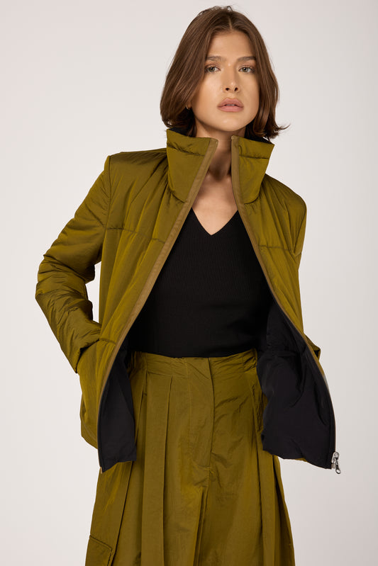 Reversible Puffer Coat in Oliva