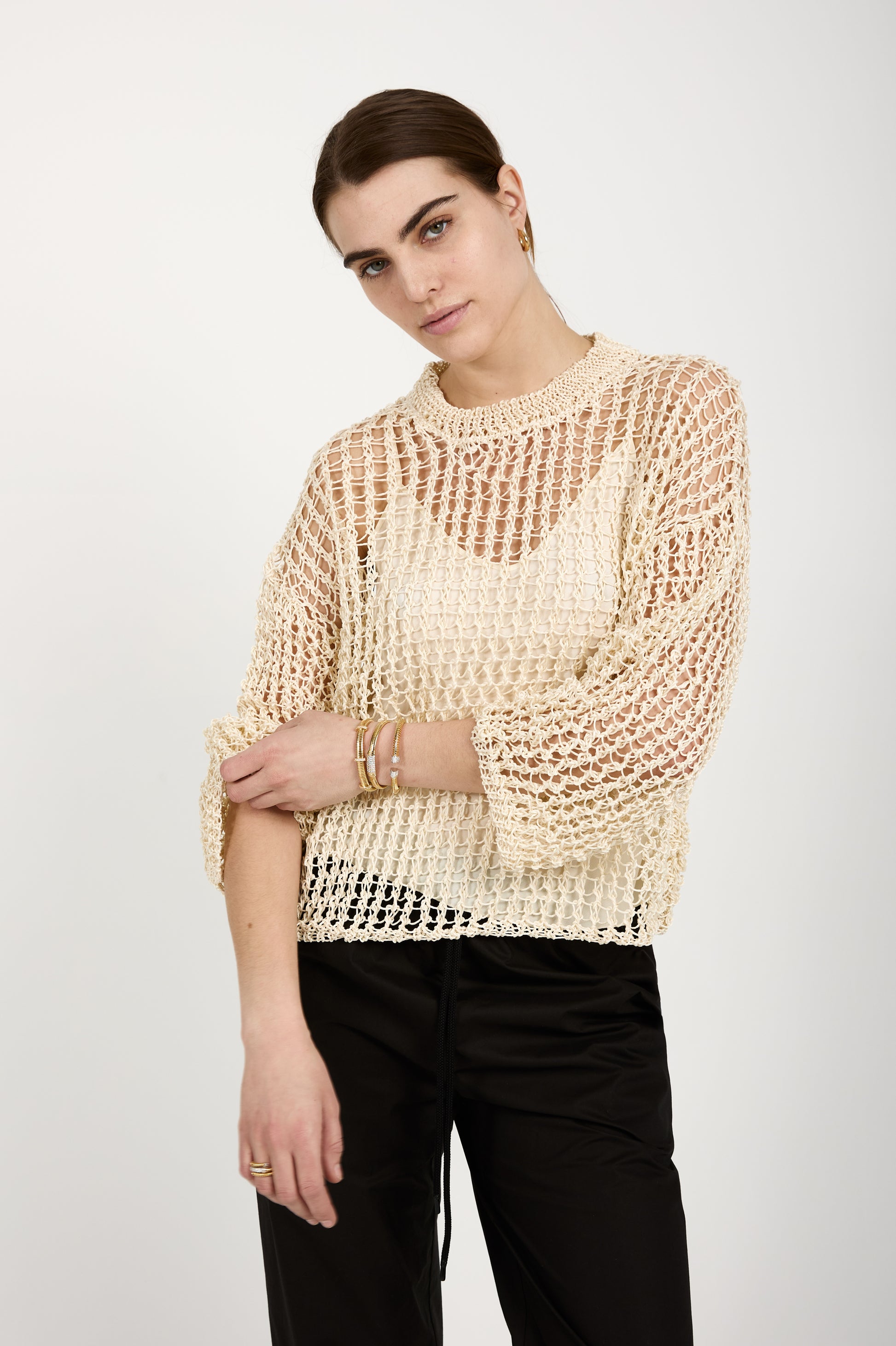 GENTRYPORTOFINO Silk Knit Sweater in Avorio