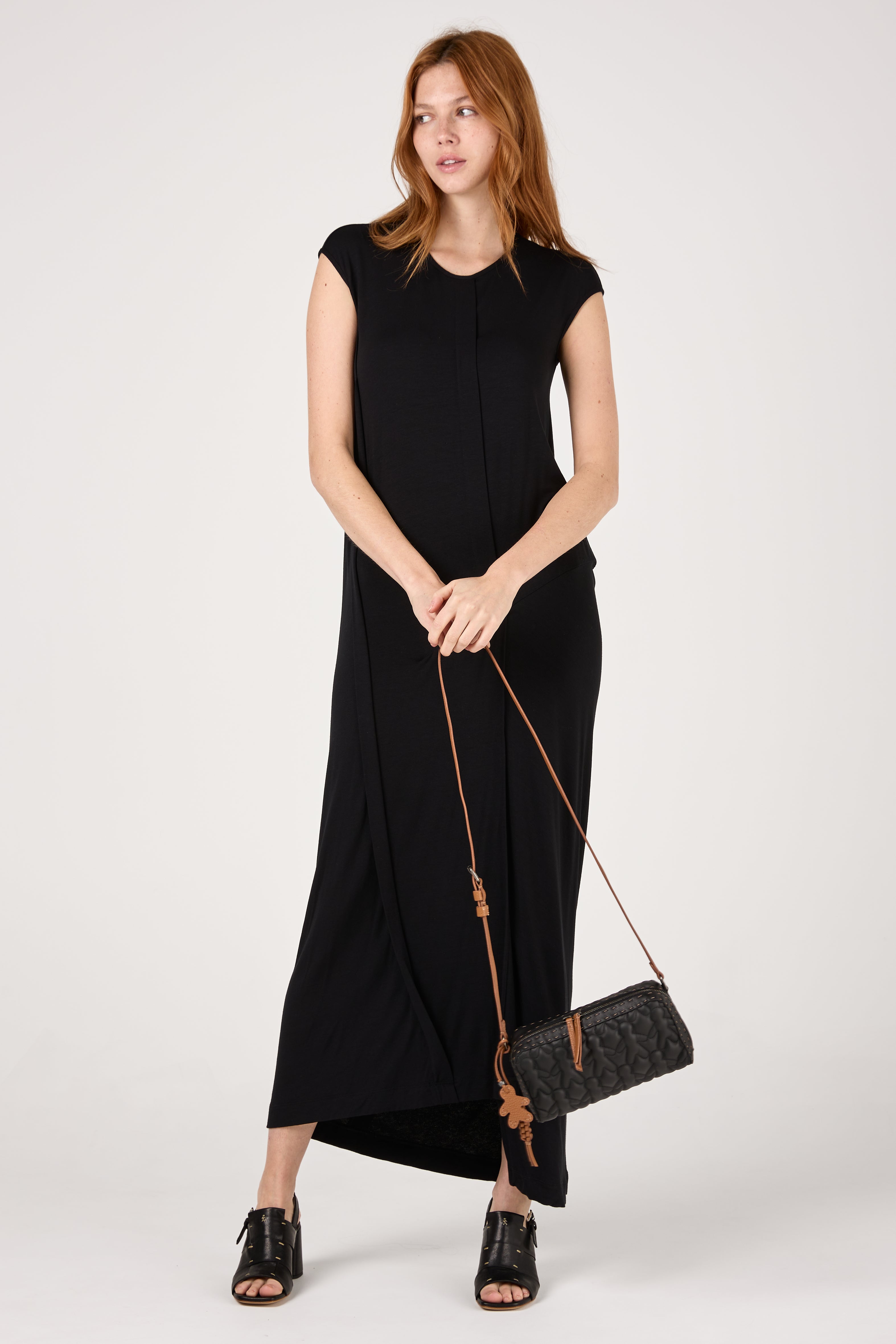 Viscose Woven Midi Dress in Nero