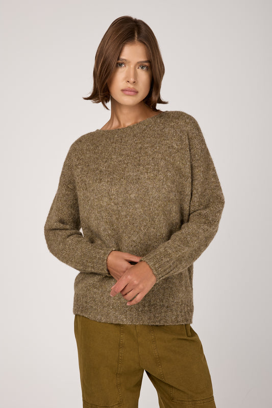 Wool Cashmere Knit Sweater in Oliva