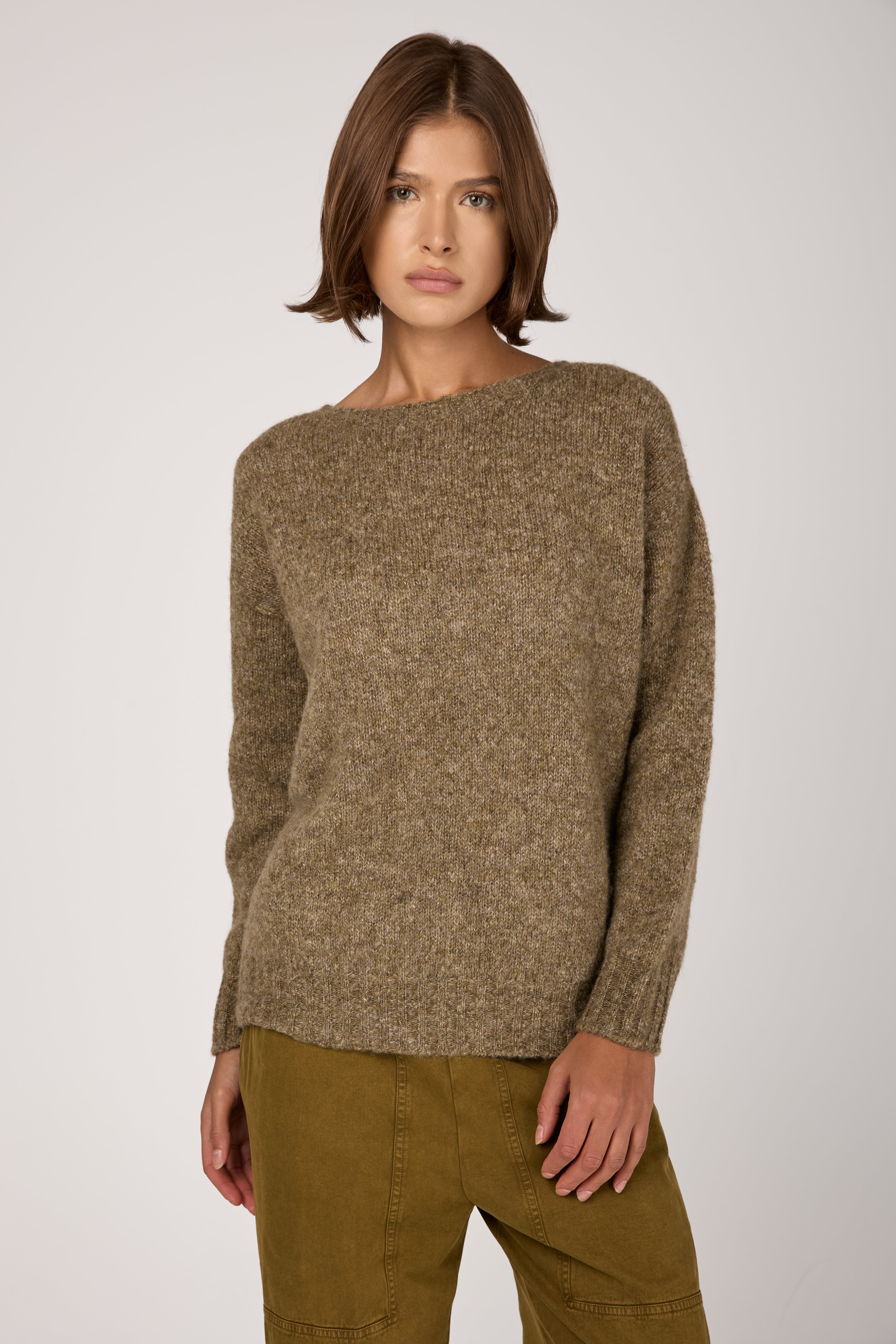 Wool Cashmere Knit Sweater in Oliva