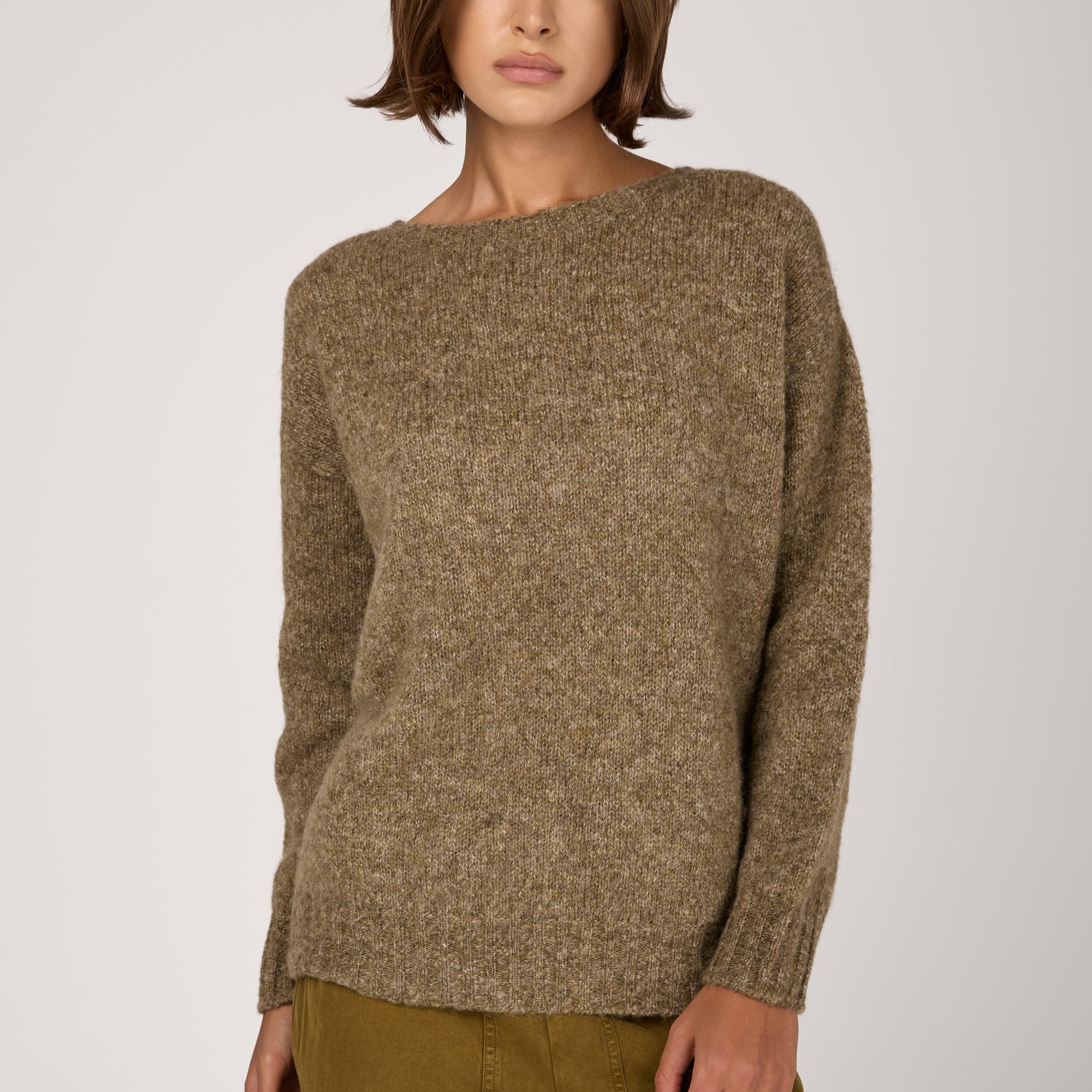 Wool Cashmere Knit Sweater in Oliva
