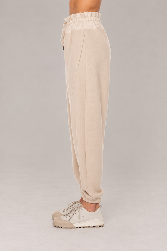 Wool Cotton Knit Pant in Ecru and Beige