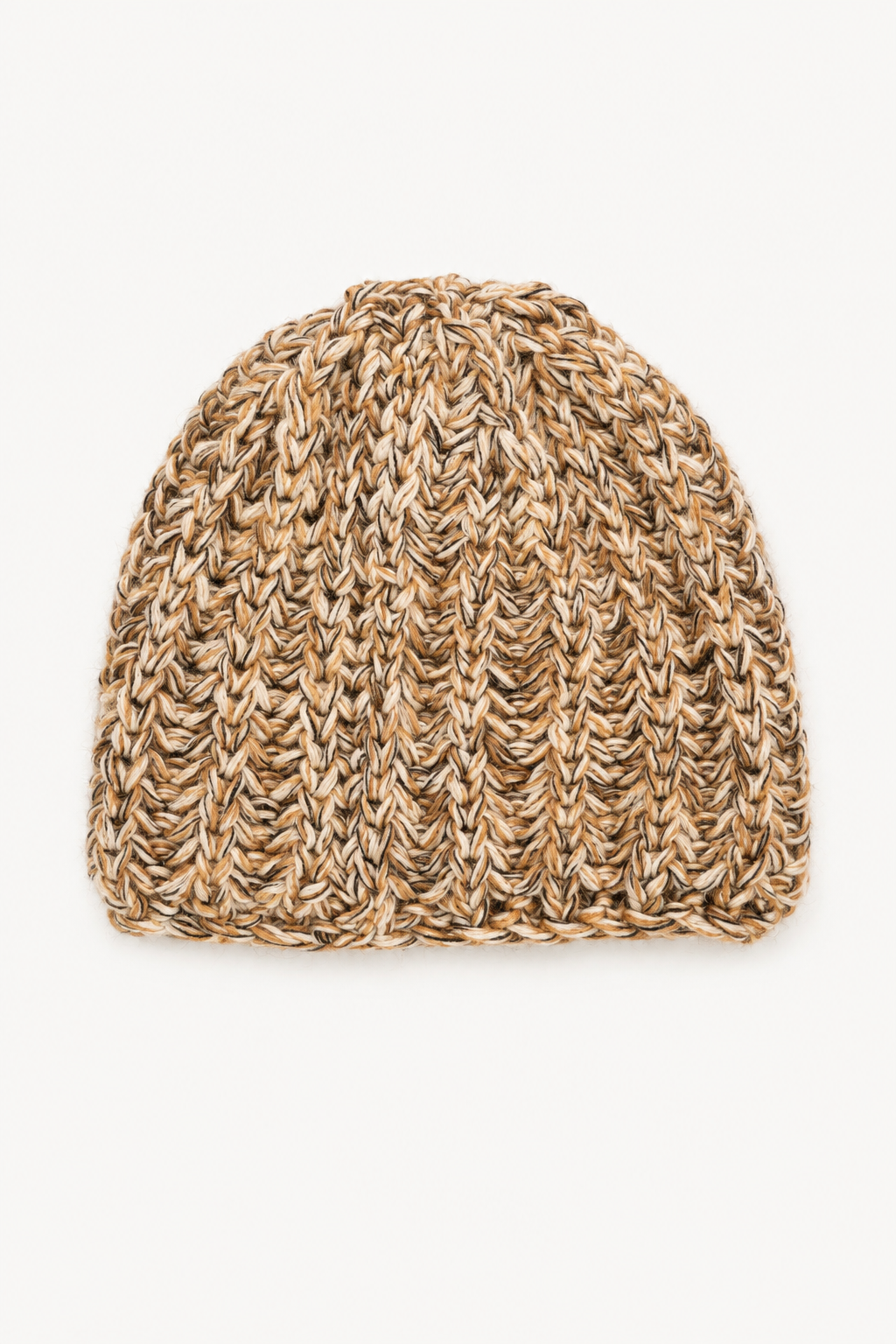 Wool Knit Beanie Hat in Cammello and Nero