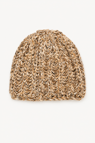 Wool Knit Beanie Hat in Cammello and Nero