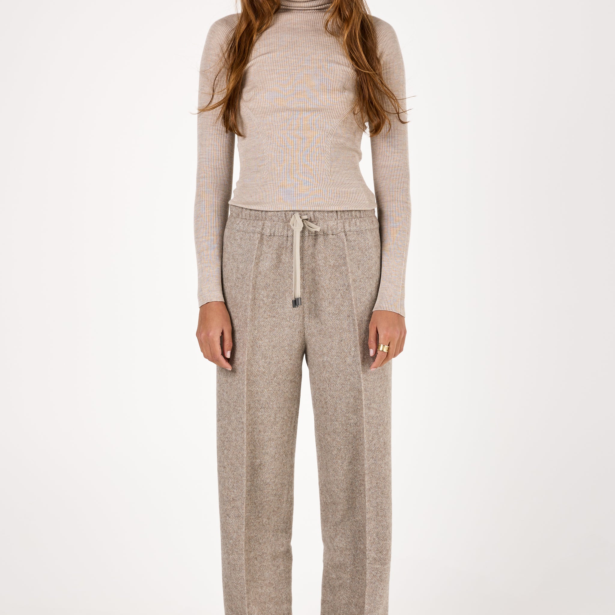 Wool and Cashmere Woven Pant in Tortora Melange