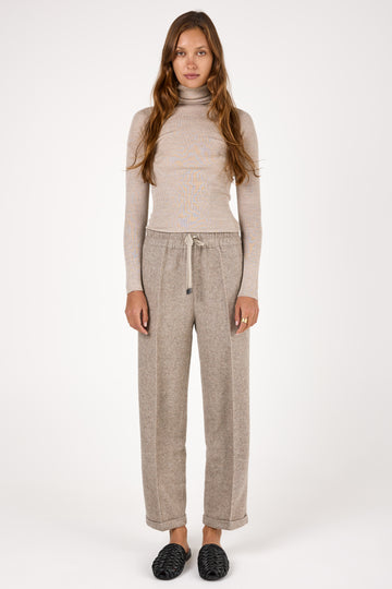 Wool and Cashmere Woven Pant in Tortora Melange