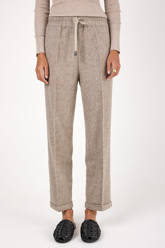 Wool and Cashmere Woven Pant in Tortora Melange