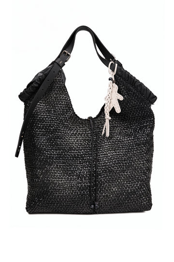 New Canotta Arricciata Leather Bag in Madreperla Nero