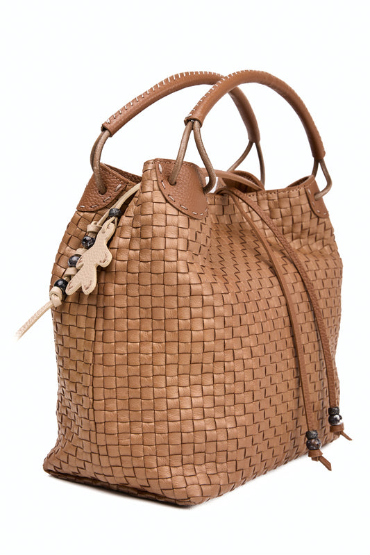 Daria Woven Intreccio Leather Bag in Dama Lamination Caramel