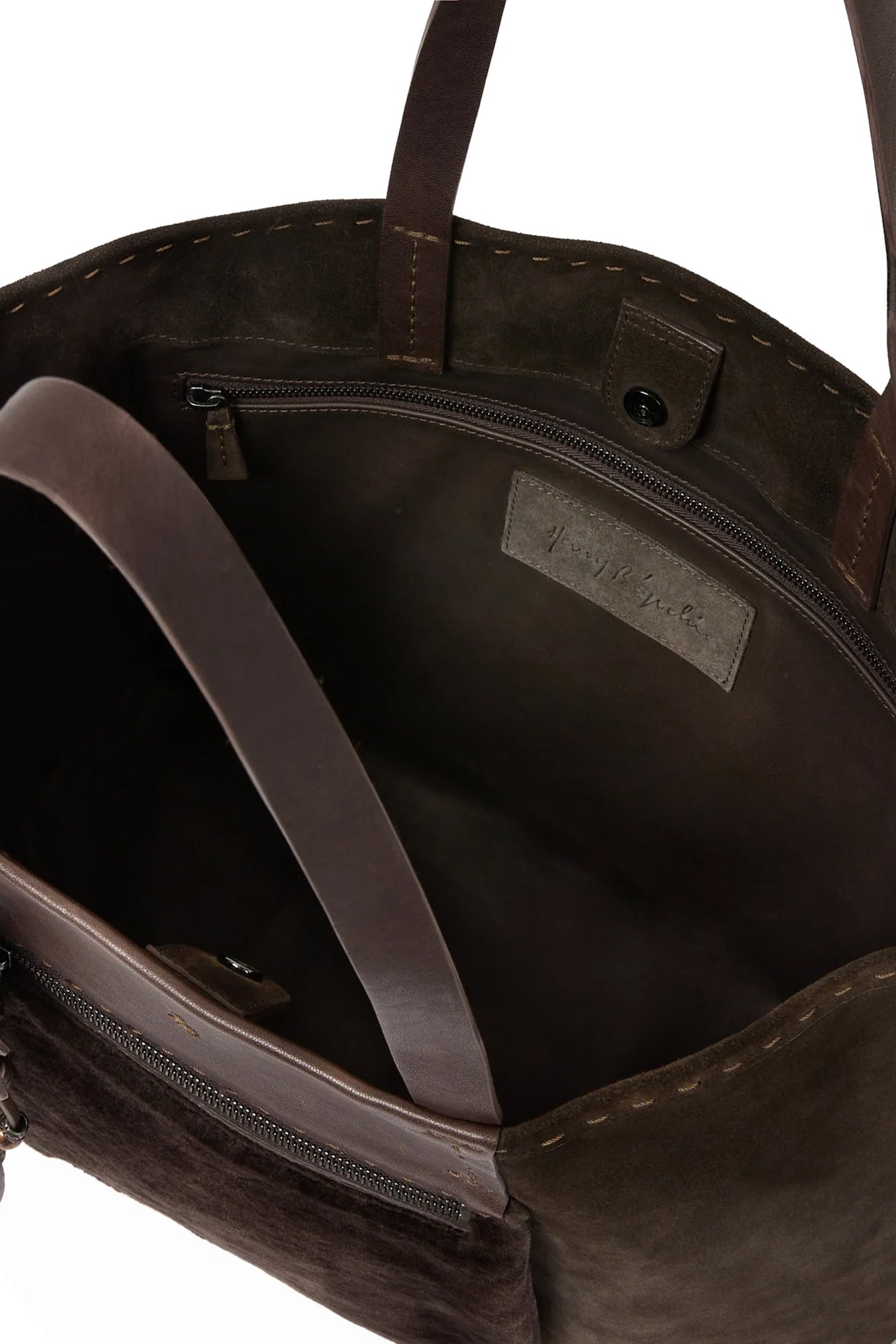 HENRY BEGUELIN Isa Pocket Camoscio Leather Bag in Montone Moro