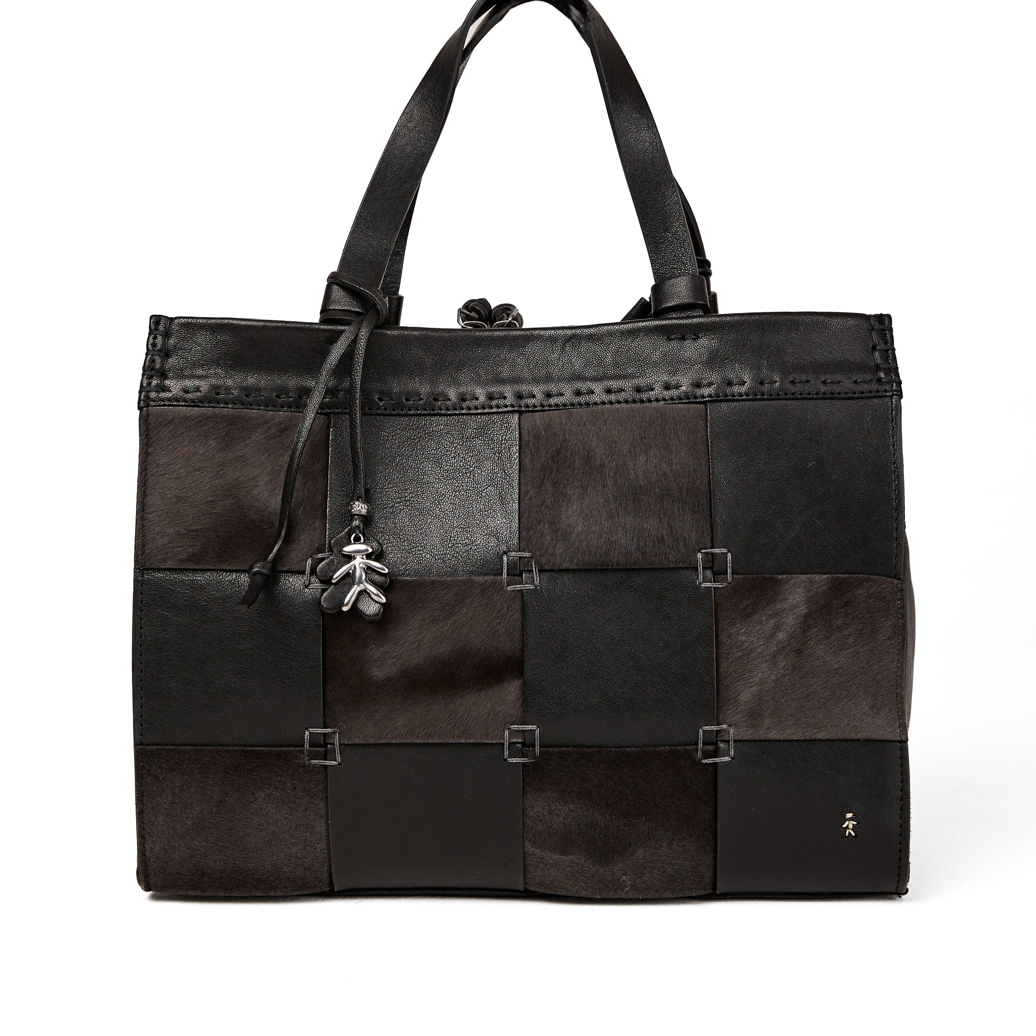 Leather Shopping Bag in Pony Sfumato Nero