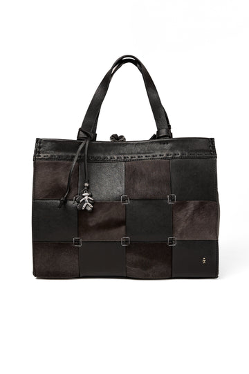 Leather Shopping Bag in Pony Sfumato Nero