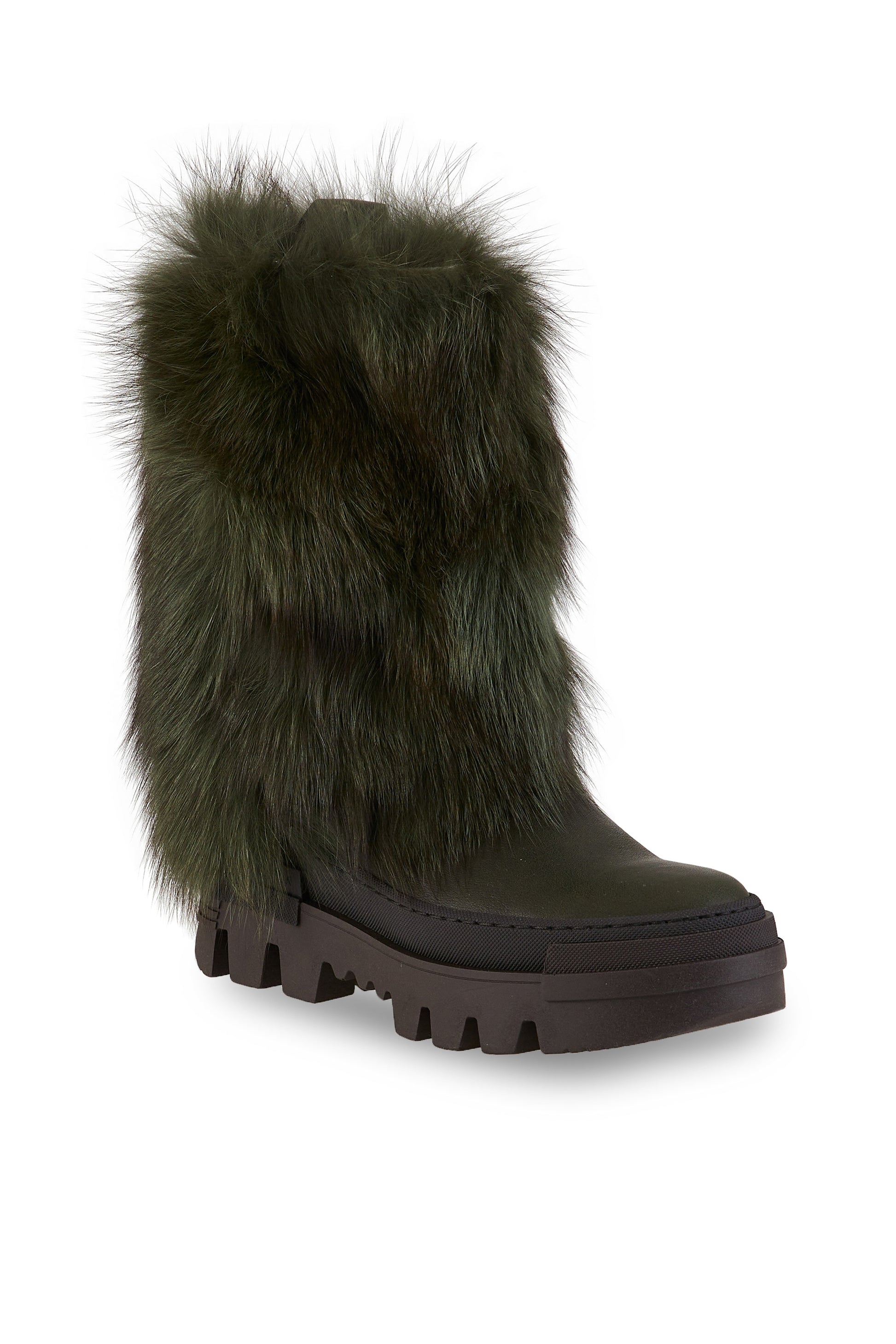 HENRY BEGUELIN Messico Tall Leather Boot With Long Fur in Menta