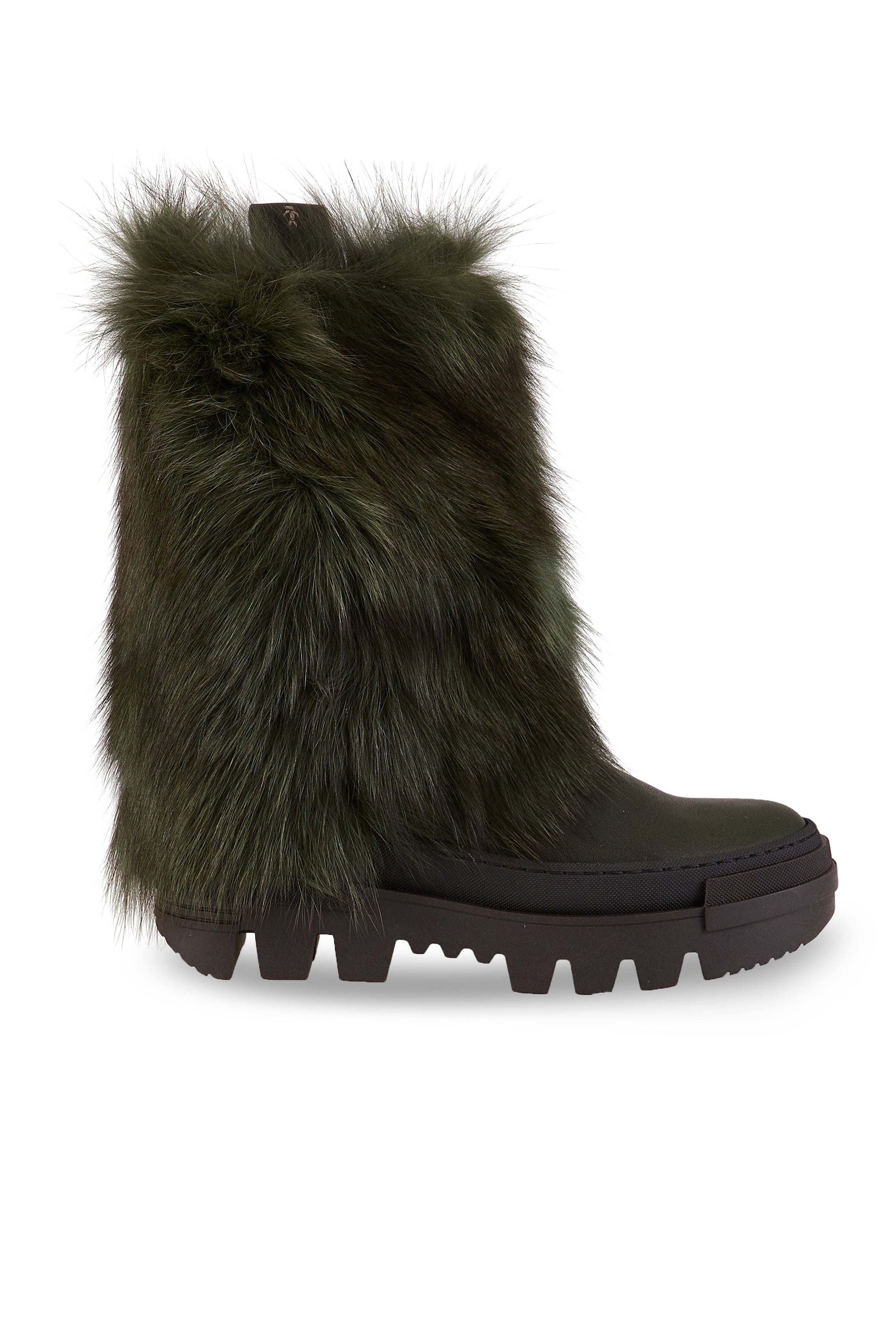 Messico Tall Leather Boot With Long Fur in Menta