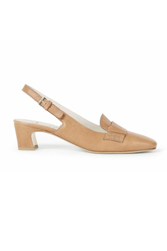 HENRY BEGUELIN Old Iron Leather Slingback Pump in Beige