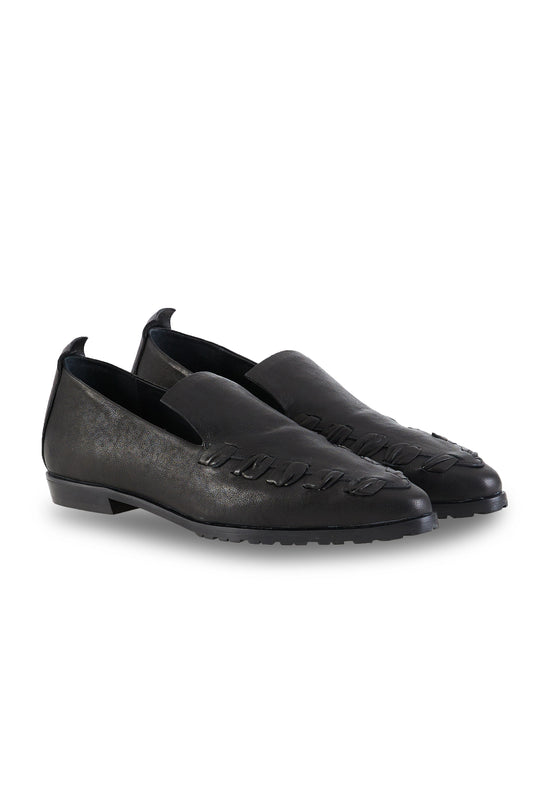 HENRY BEGUELIN Old Iron Ricamo Leather Loafer in Nero