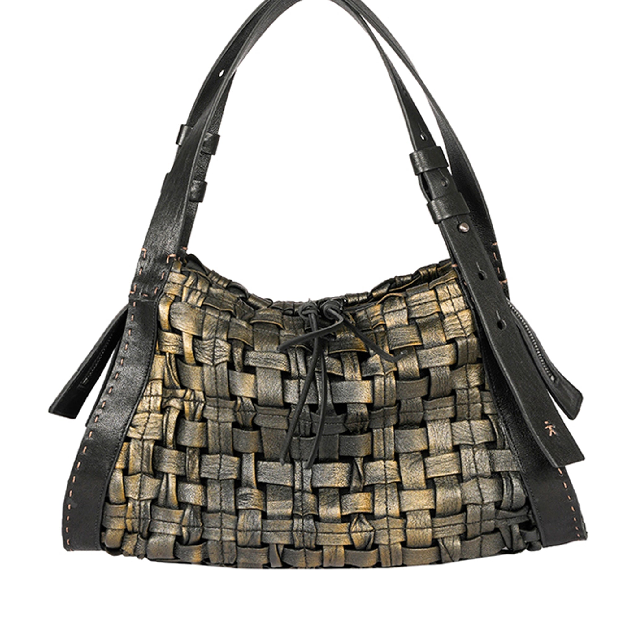 HENRY BEGUELIN Sacca Boa Intreccio Cesta Leather Bag in Laminato Bronzo