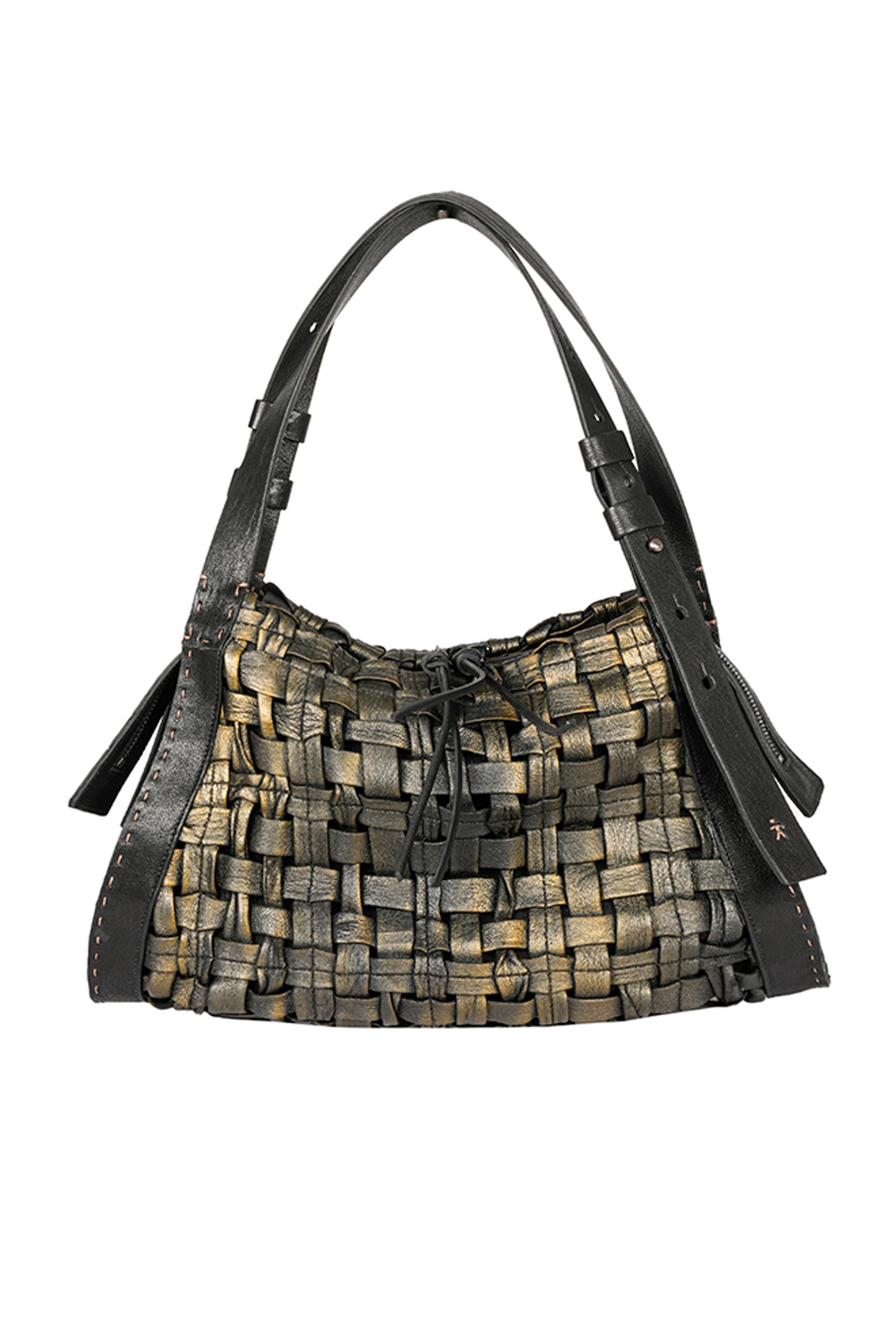 HENRY BEGUELIN Sacca Boa Intreccio Cesta Leather Bag in Laminato Bronzo