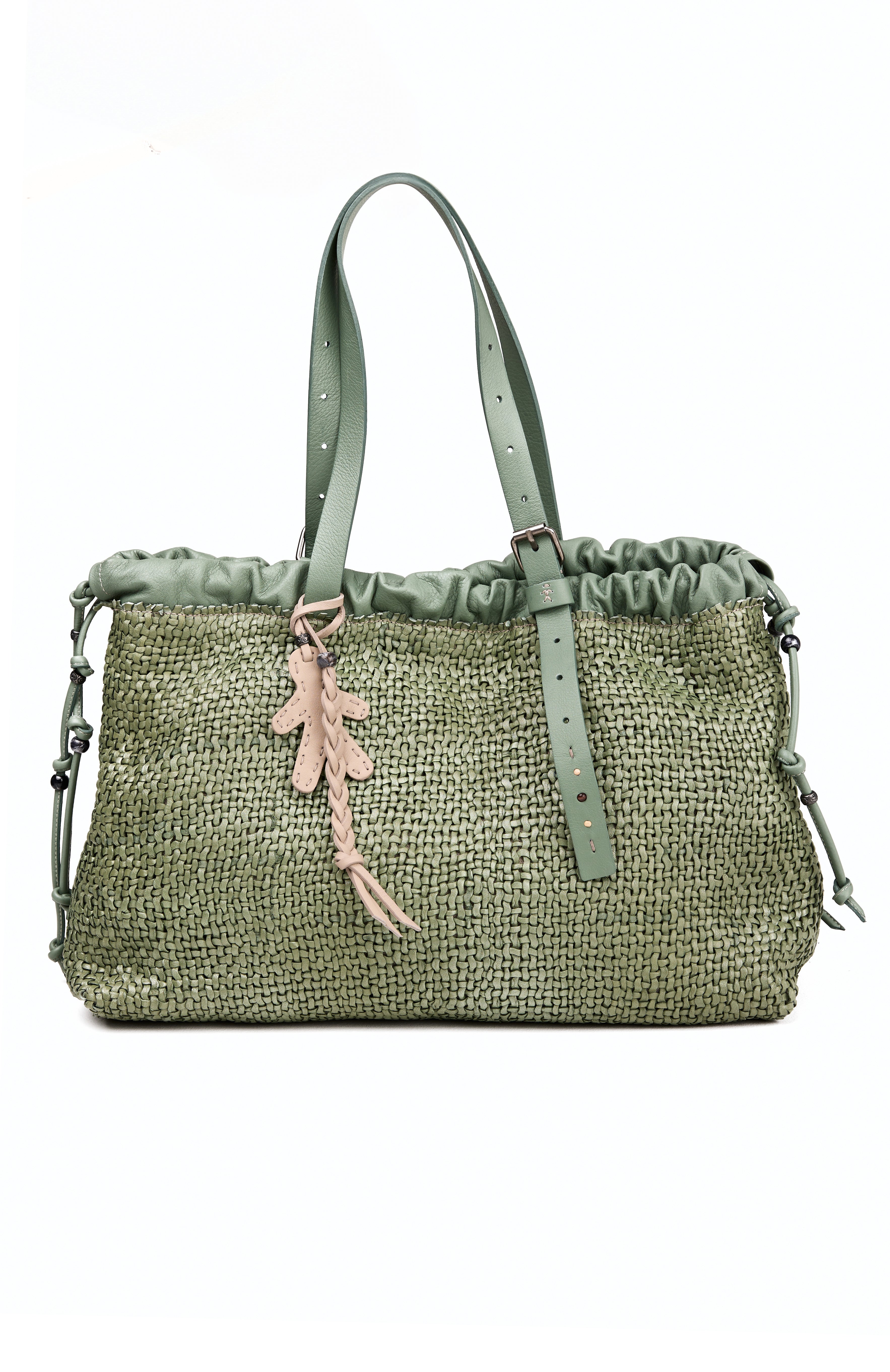 Woven Intreccio Leather Arricciata Bag in Madreperla Agave