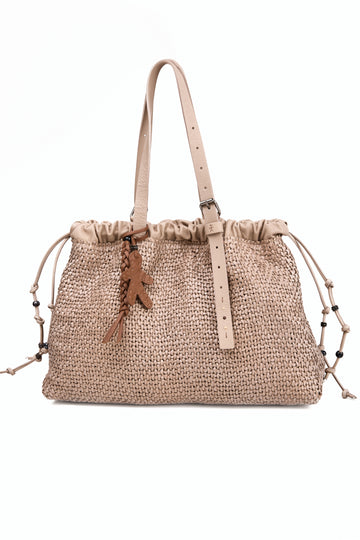 Woven Intreccio Leather Arricciata Bag in Madreperla Beige