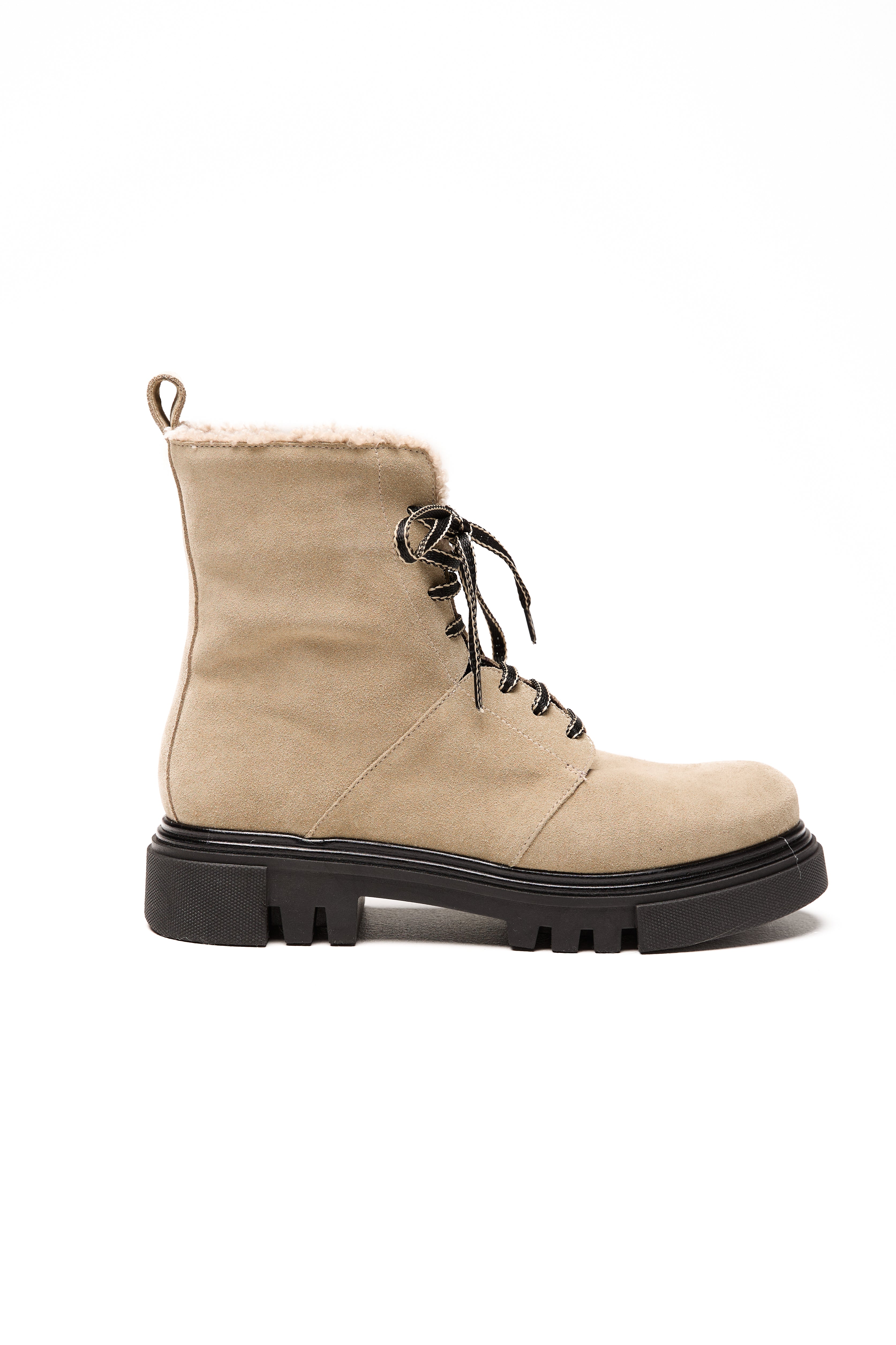 Camoscio Tissue Lana Ricciolina Leather Anfibio Boot in Beige