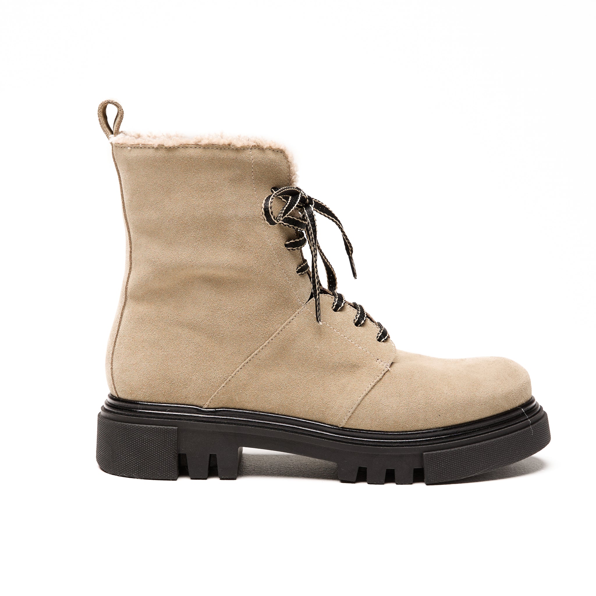 Camoscio Tissue Lana Ricciolina Leather Anfibio Boot in Beige