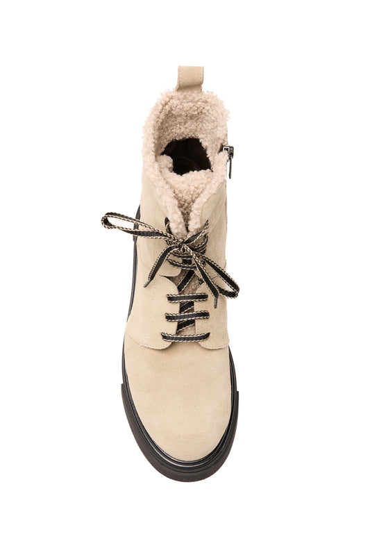 Camoscio Tissue Lana Ricciolina Leather Anfibio Boot in Beige