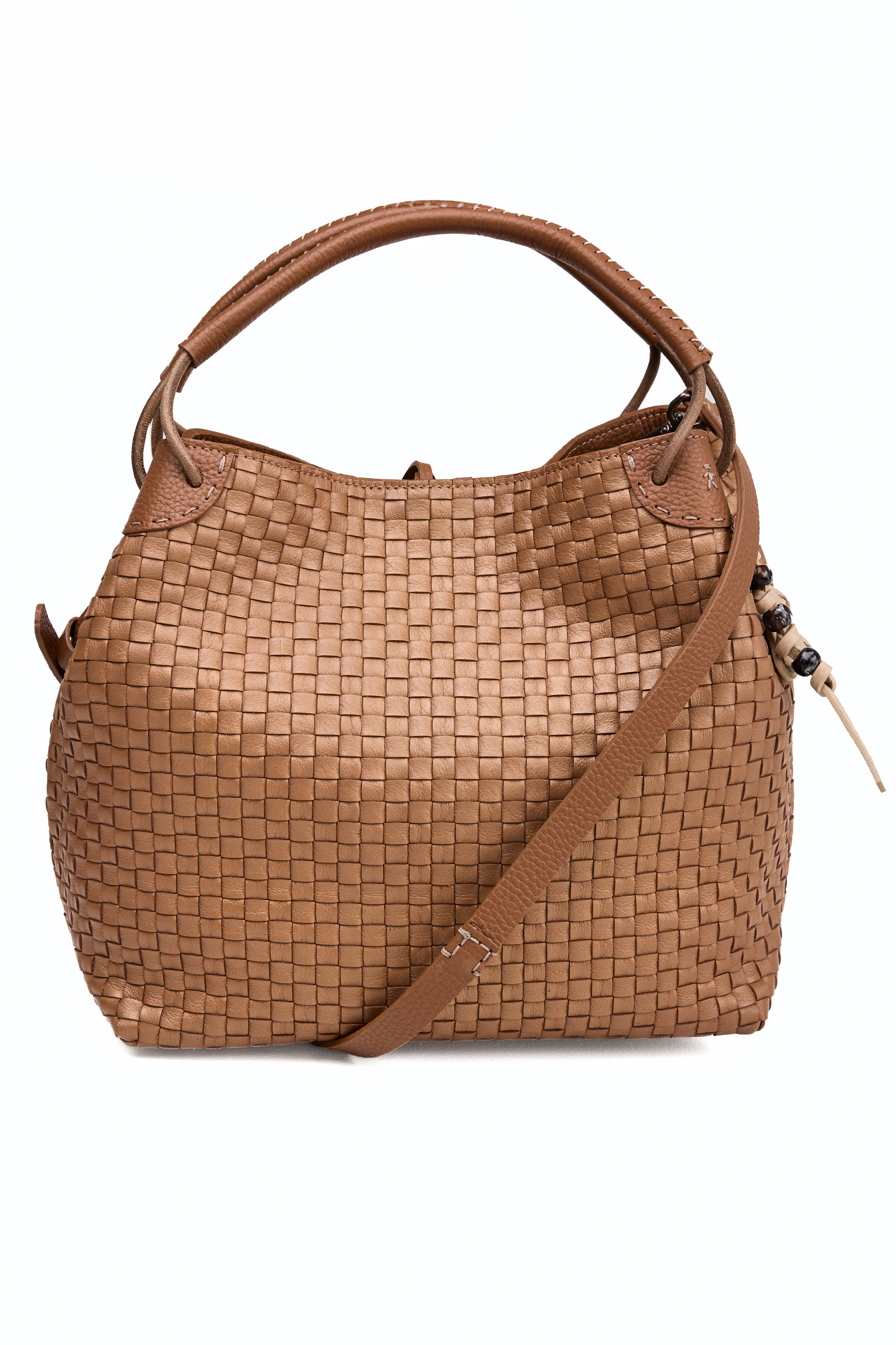 Daria Woven Intreccio Leather Bag in Dama Lamination Caramel