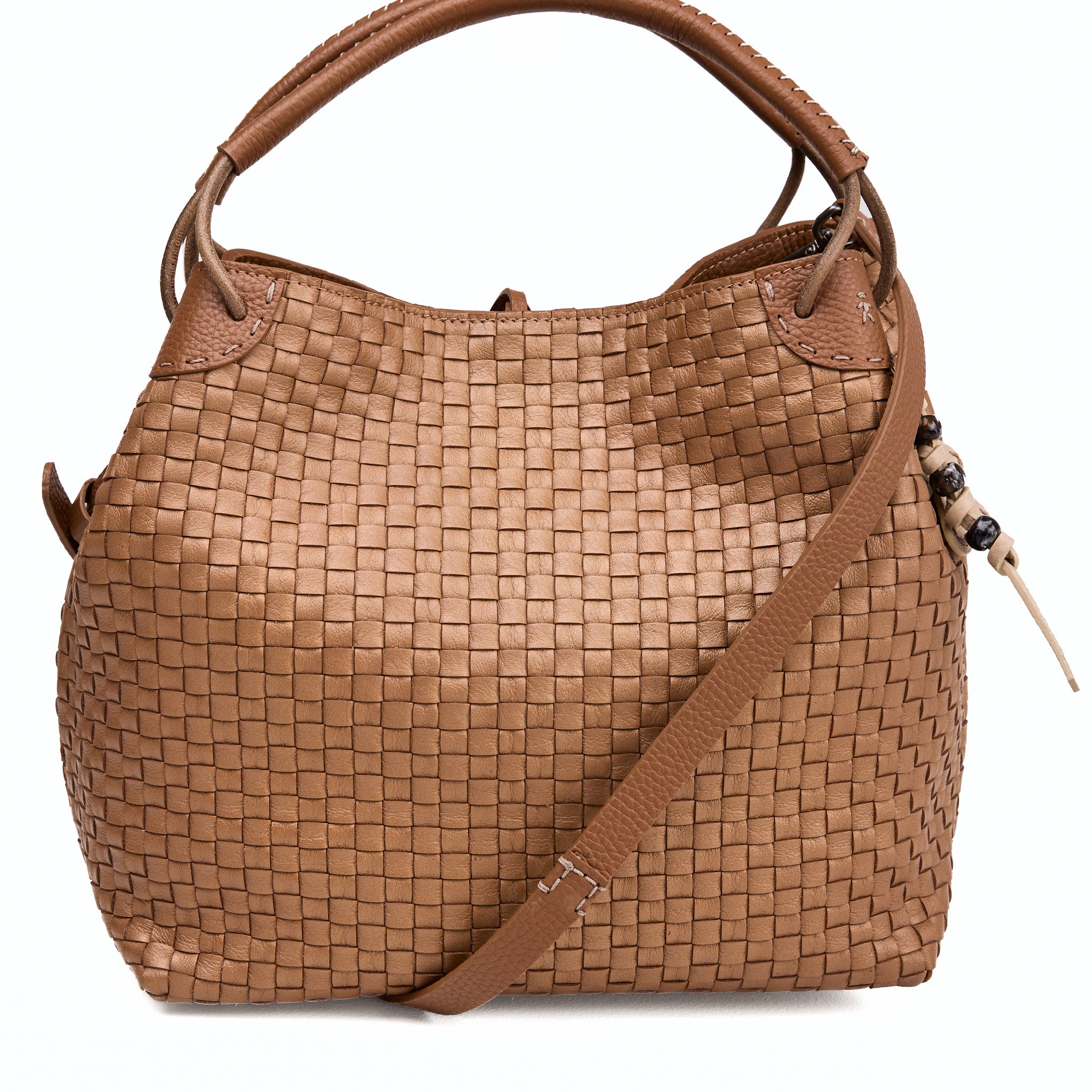 Daria Woven Intreccio Leather Bag in Dama Lamination Caramel