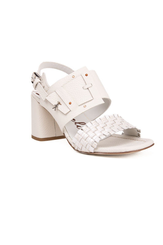 Leather Heel Sandal in Gesso Bianco