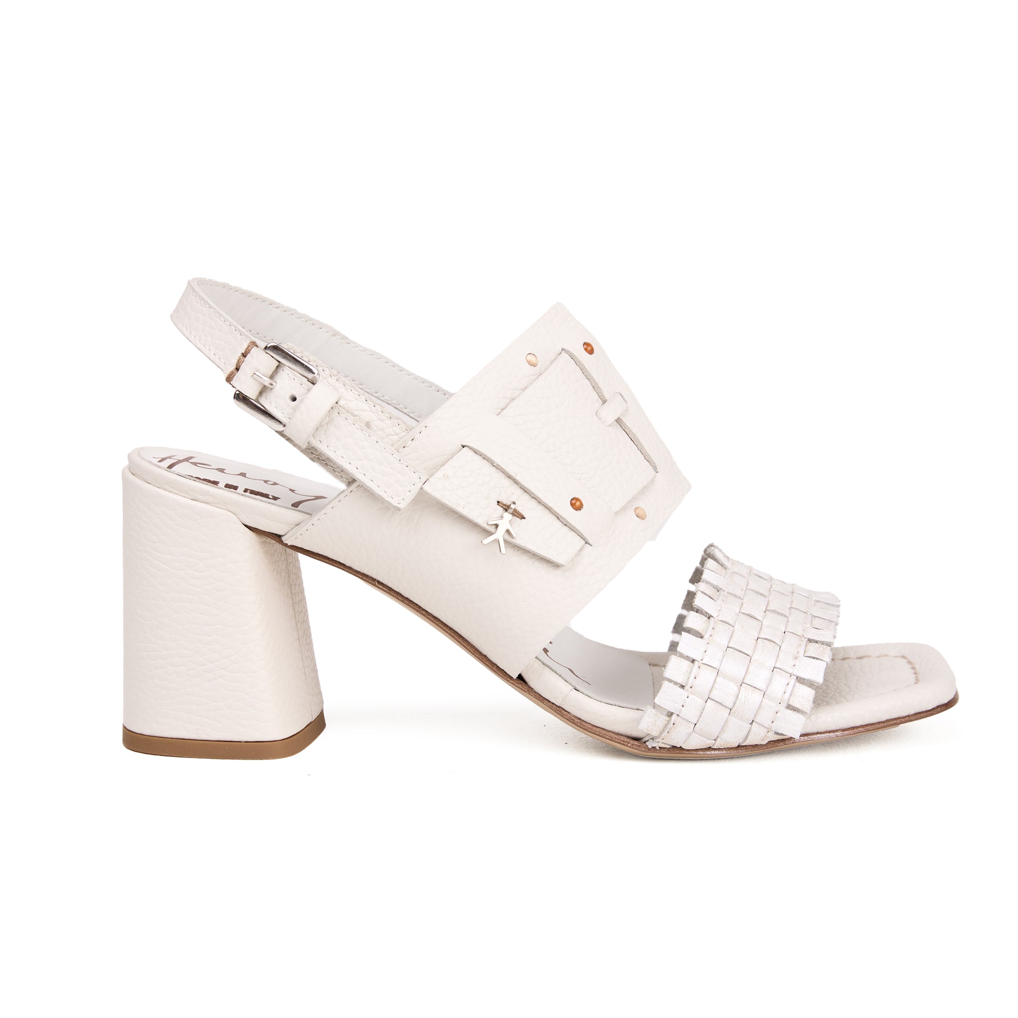 Leather Heel Sandal in Gesso Bianco