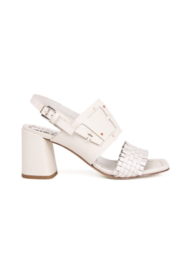 Leather Heel Sandal in Gesso Bianco