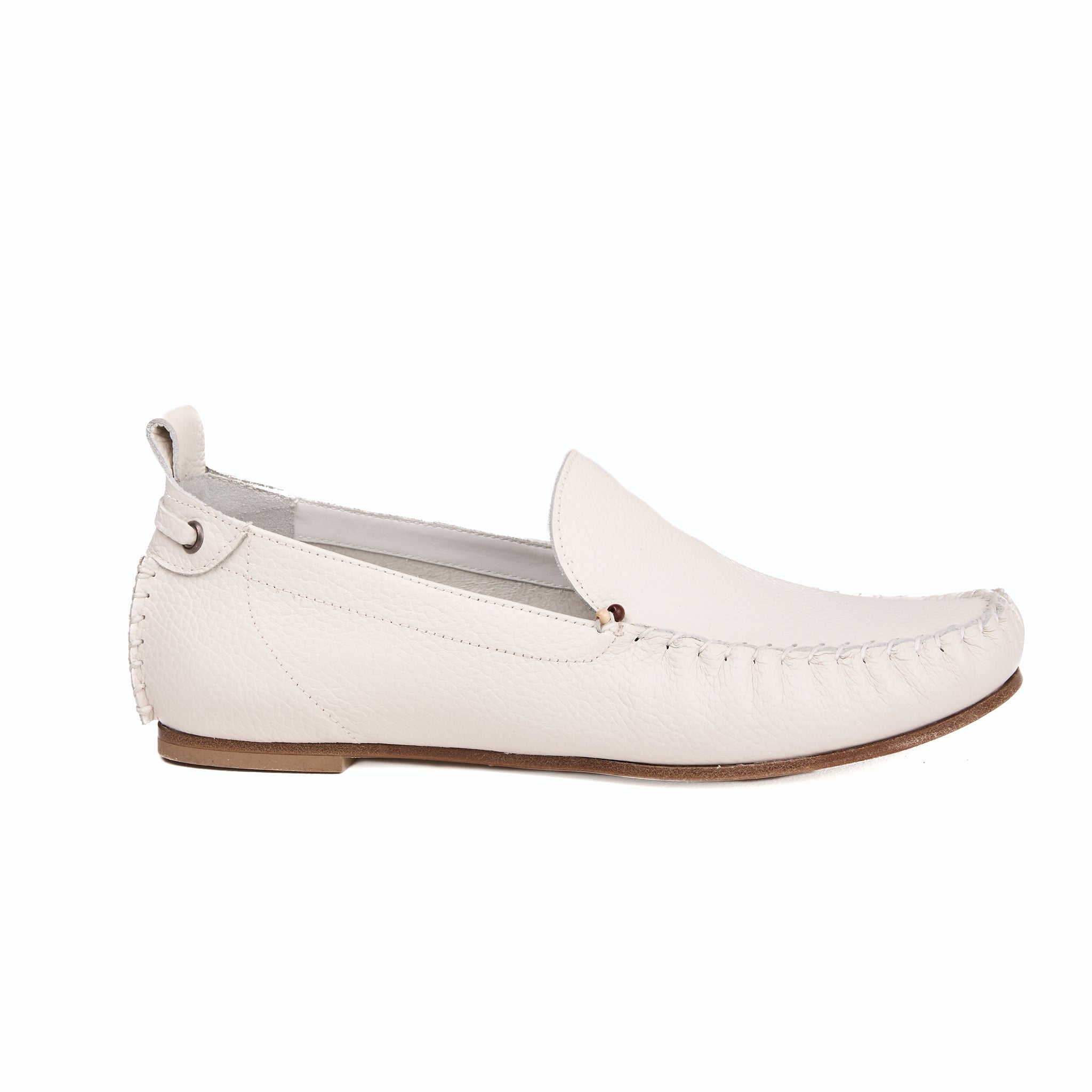 Leather Moccasin Shoe in Muflone Gesso