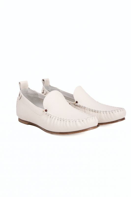 Leather Moccasin Shoe in Muflone Gesso