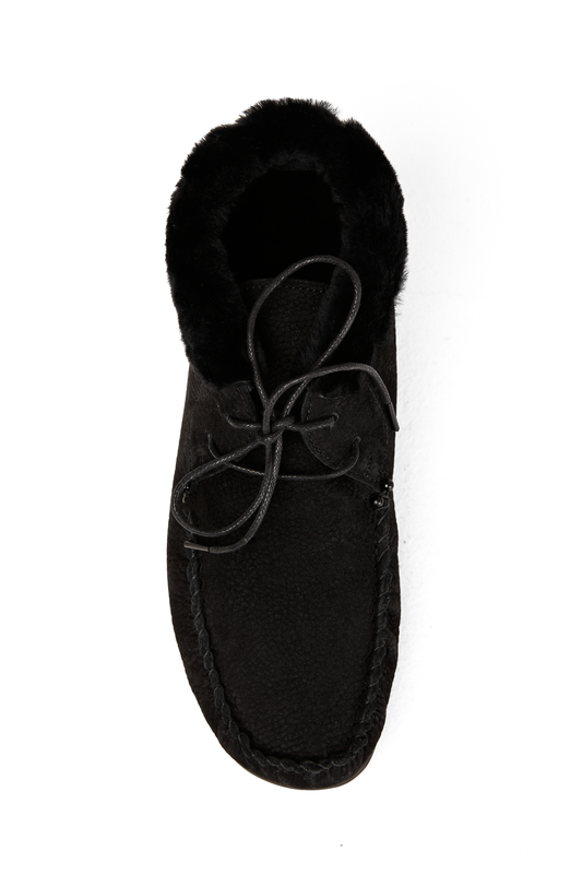 Leather Sheepskin Moccasin in Montone Nero