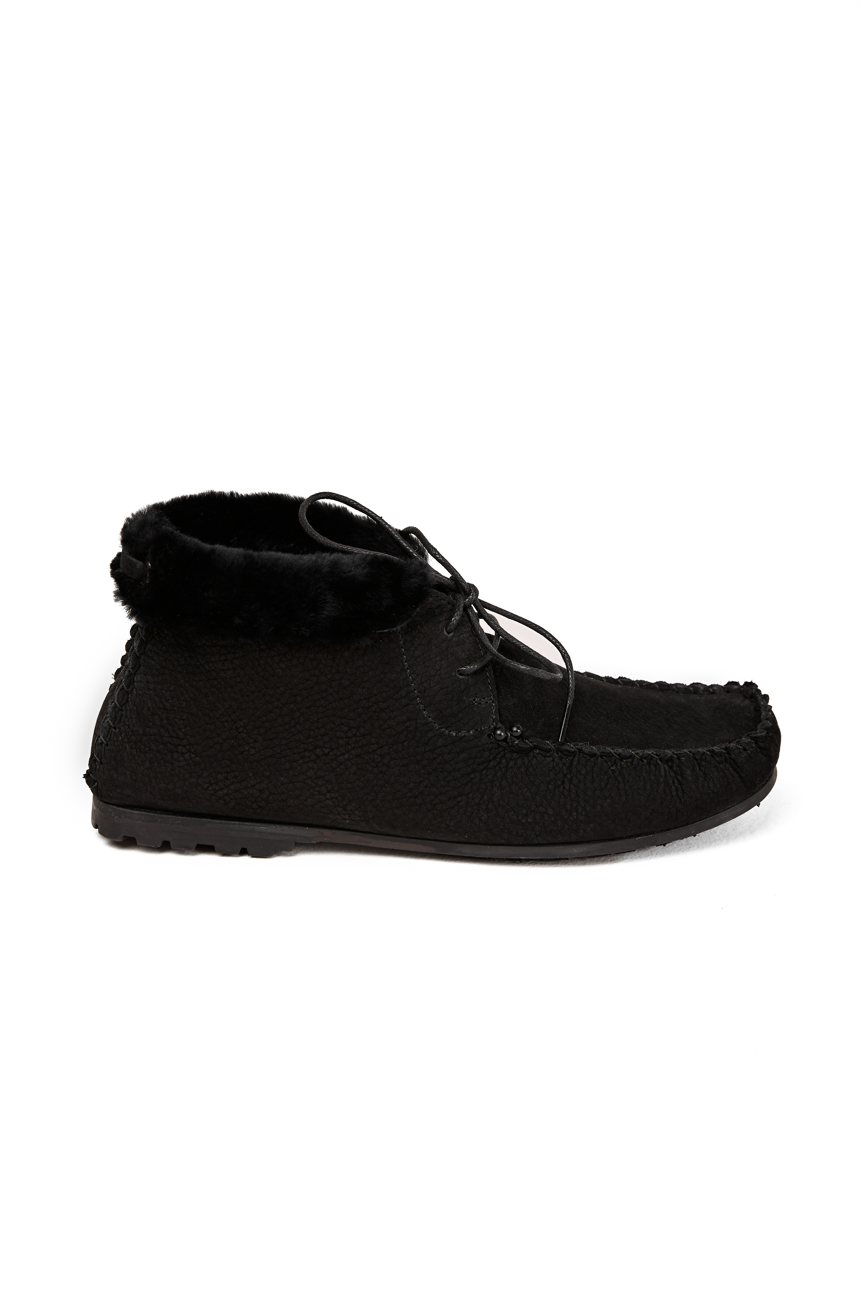 Leather Sheepskin Moccasin in Montone Nero