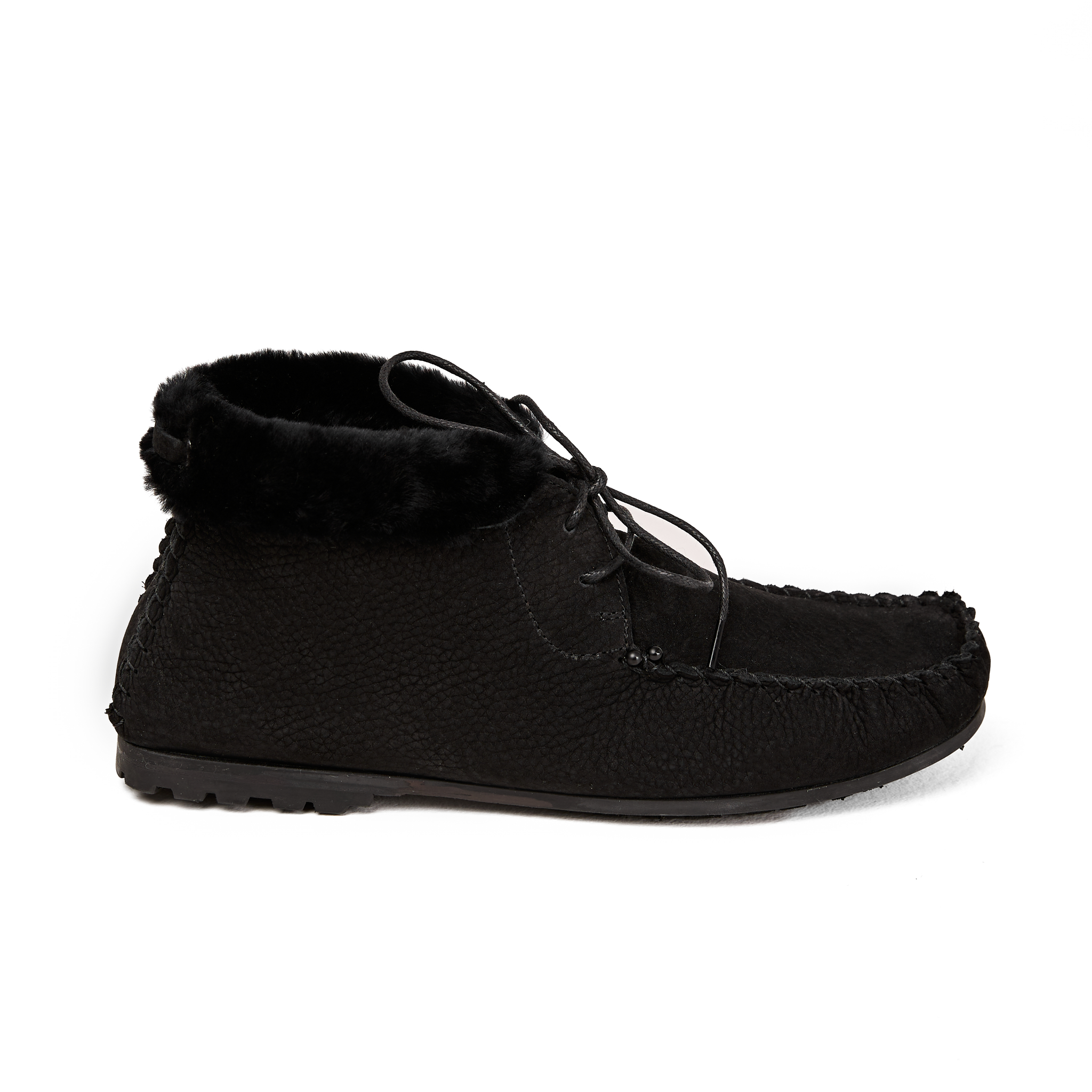 Leather Sheepskin Moccasin in Montone Nero