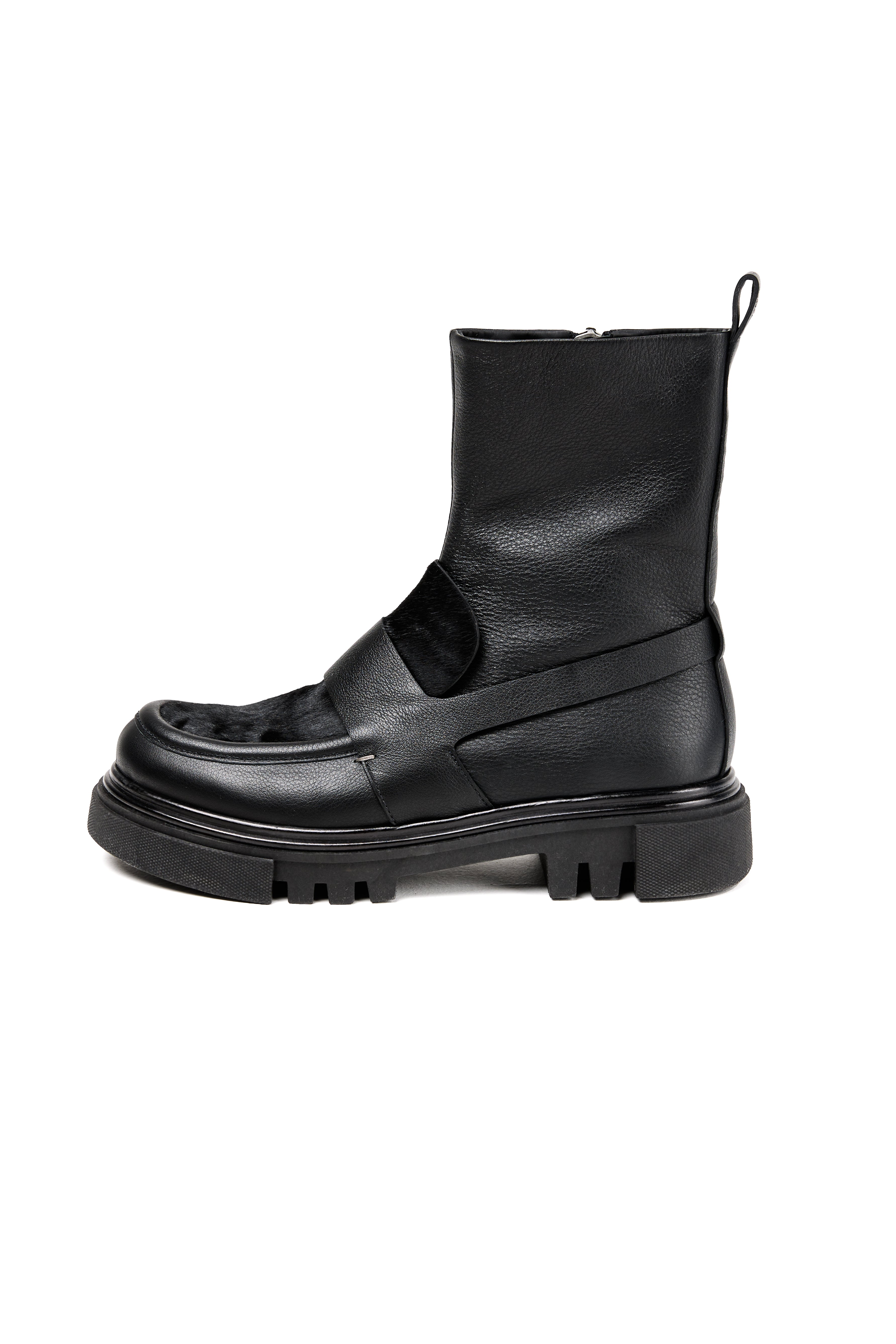 Mousse Leather Ankle Boot Moccasin in Pony Sfumato Nero