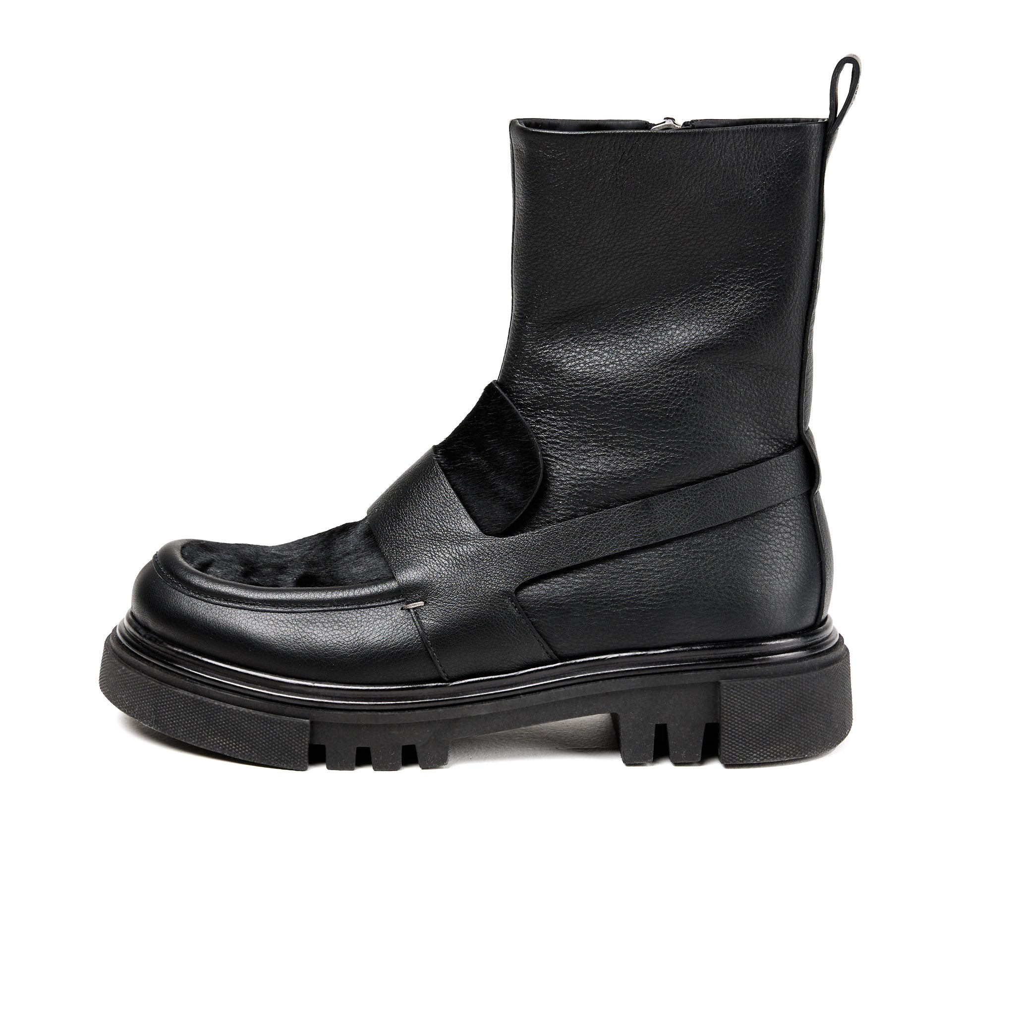 Mousse Leather Ankle Boot Moccasin in Pony Sfumato Nero