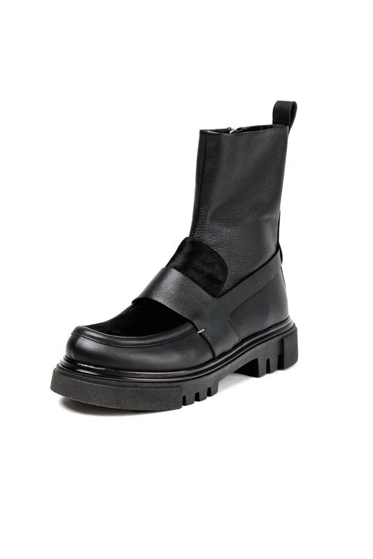 Mousse Leather Ankle Boot Moccasin in Pony Sfumato Nero