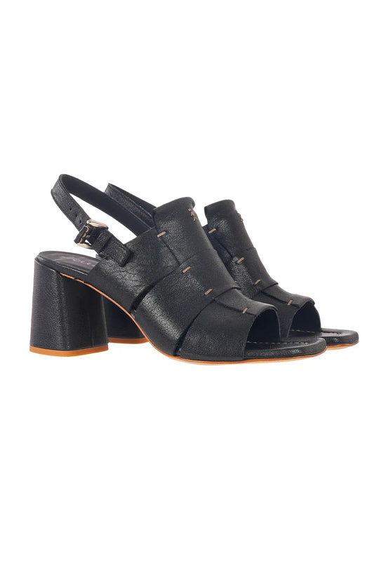 Old Iron Leather Heel Sandal in Nero