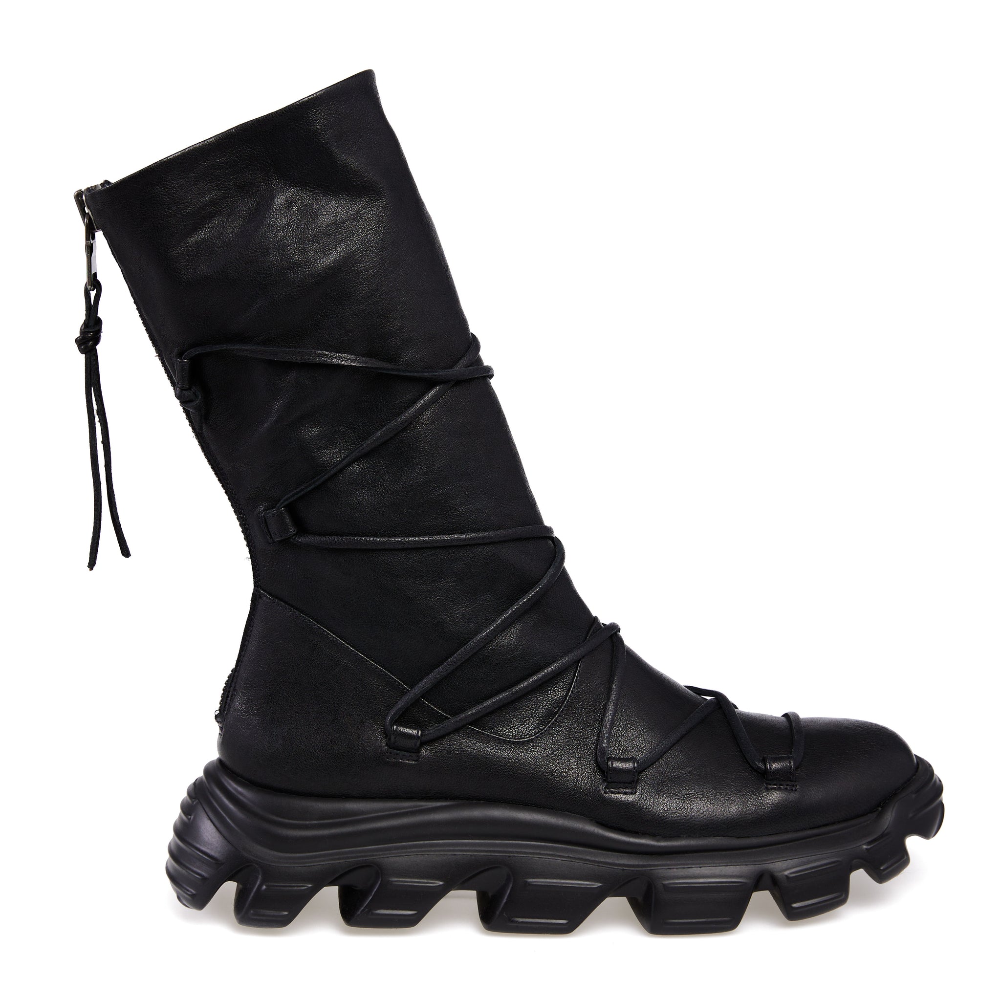 HENRY BEGUELIN Old Iron Tall Leather Boot With Laces in Nero