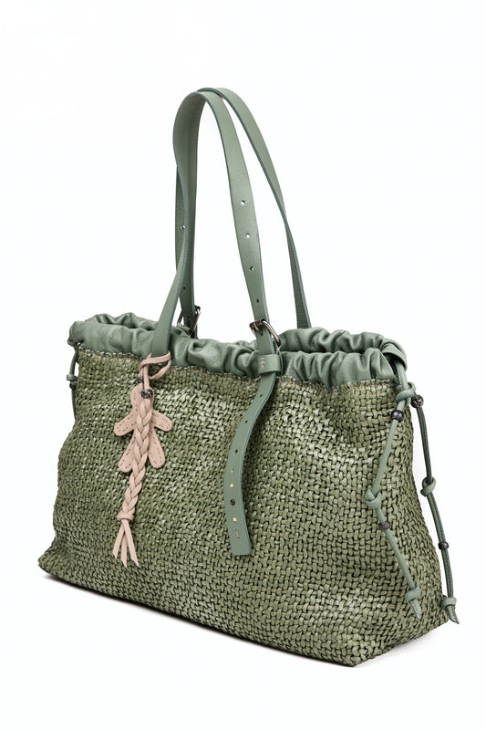 Woven Intreccio Leather Arricciata Bag in Madreperla Agave