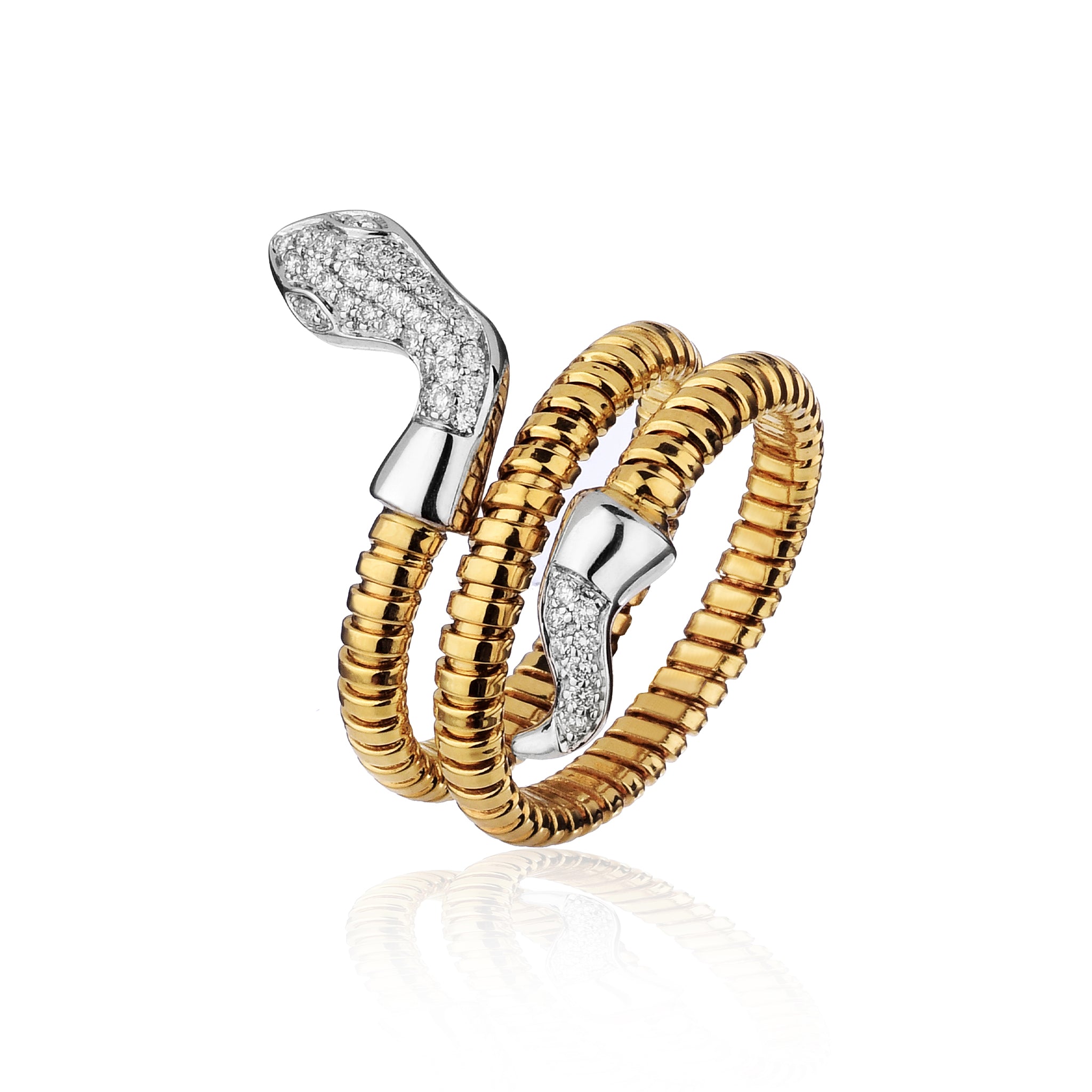 T. Boutique Italian Two Tone Snake Ring in 18k Yellow Gold