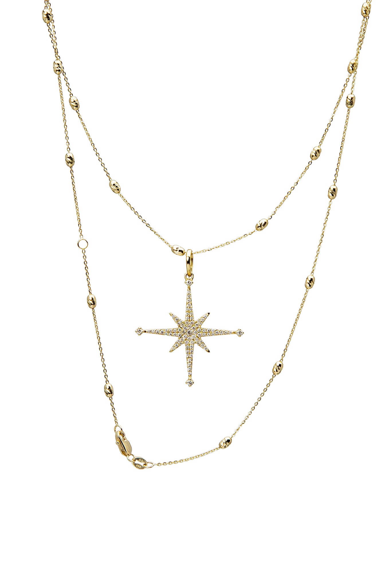 Large Diamond Stella Star Necklace on Lunar Chain in Yellow Gold